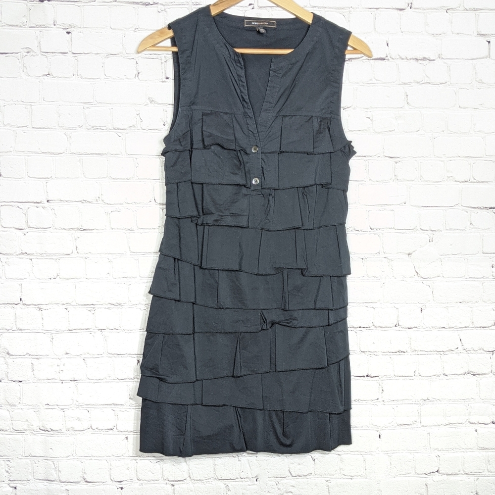 BCBG Maxaxria Black Ruffle Sleeveless Dress Small